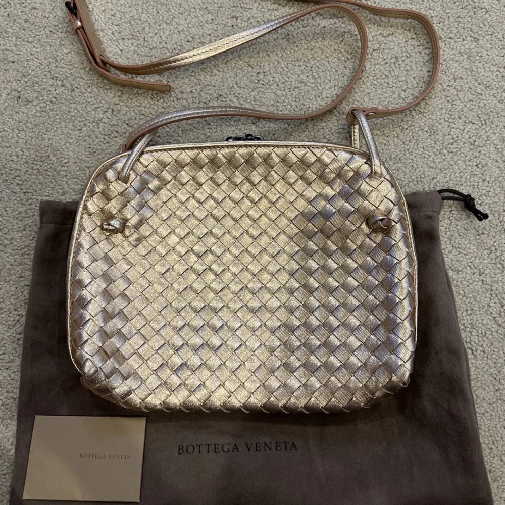 Bottega Veneta Metallic Leather Nodini Crossbody Bag
